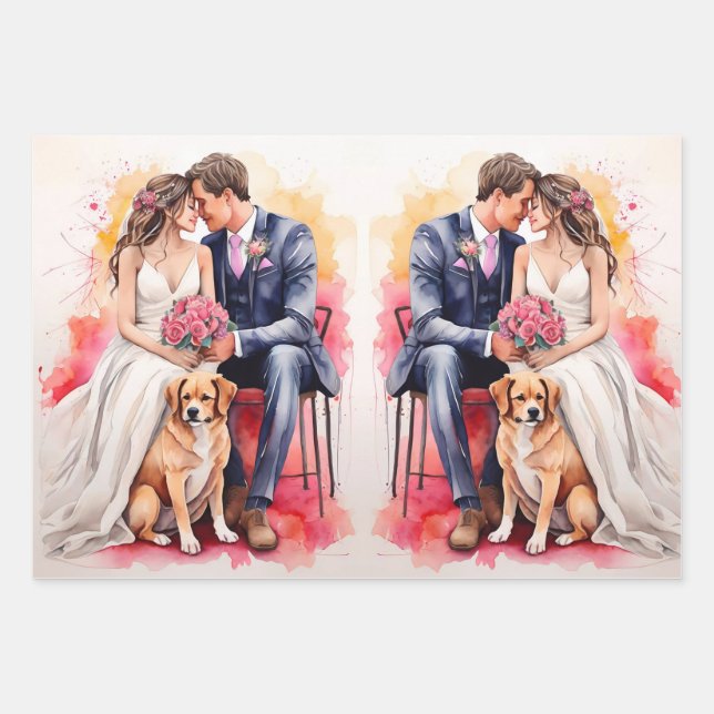 Beautiful Wedding Couple Watercolour Wrapping Paper Sheet (Front)