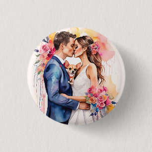 Beautiful Wedding Couple with Cute Funny  3 Cm Round Badge