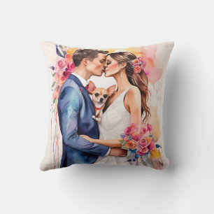 Beautiful Wedding Couple with Cute Funny Cushion