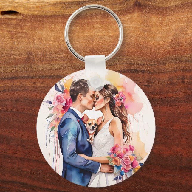 Beautiful Wedding Couple with Cute Funny  Key Ring (Back)