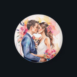 Beautiful Wedding Couple with Cute Funny  Magnet<br><div class="desc">Beautiful Wedding Couple Kissing with a funny cute little chihuahua</div>