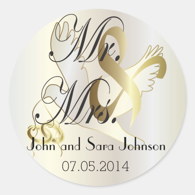 Beautiful Wedding Dove  | Personalise Classic Round Sticker (Front)