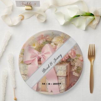 Beautiful Wedding Gift Box with Flowers Paper Plate