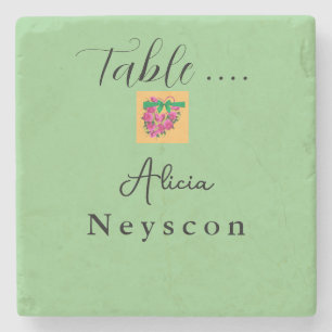 Beautiful Wedding green peach flowers heart Stone Coaster