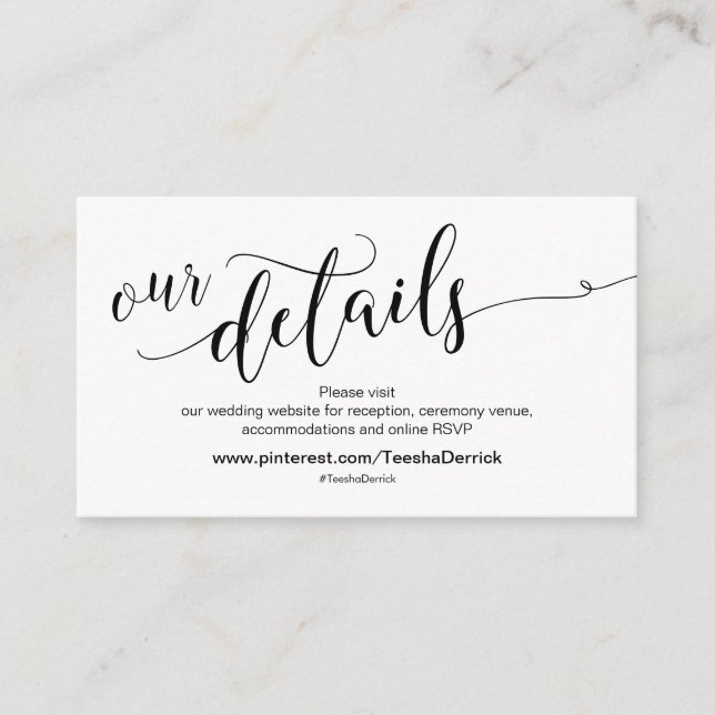 Beautiful Wedding Website Celebration Details Enclosure Card (Front)