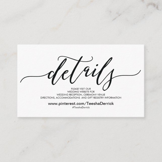 Beautiful Wedding Website Details Enclosure Card (Front)