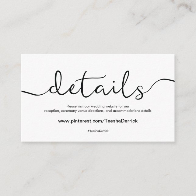Beautiful Wedding Website Details Enclosure Card (Front)