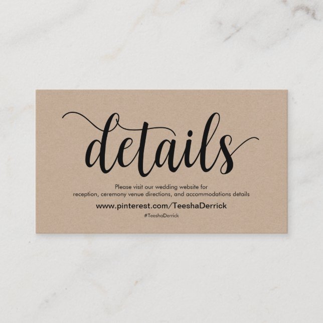 Beautiful Wedding Website Details Enclosure Card (Front)