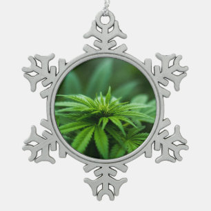 Beautiful Weed Snowflake Pewter Christmas Ornament