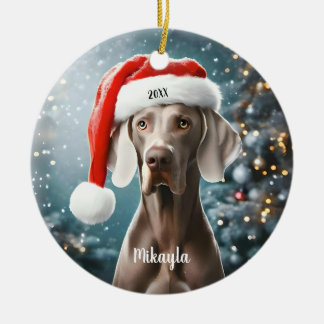 Beautiful Weimaraner with Santa Hat Christmas  Ceramic Tree Decoration