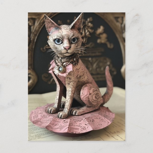 Beautiful Whimisical Pink Cat Postcard (Front)