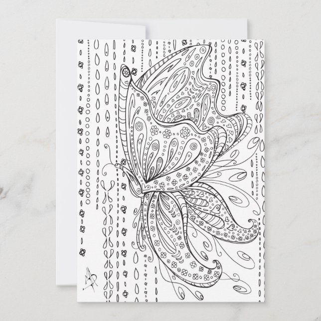 Beautiful Whimsical Butterfly Colouring Card (Front)