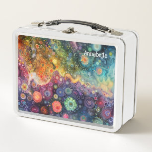 Beautiful Whimsical Colourful Back to School Metal Lunch Box