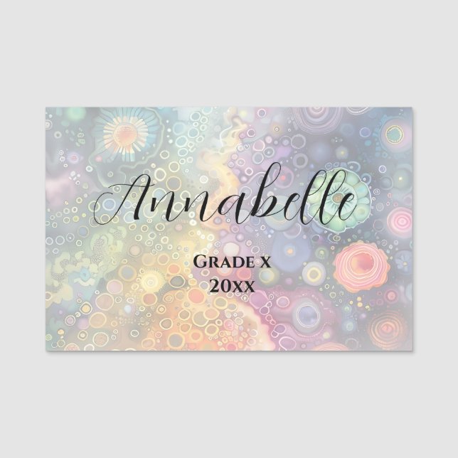Beautiful Whimsical Colourful Back to School  Name Tag (Front)