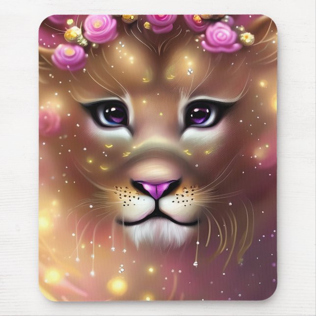 Beautiful Whimsical Fantasy Girl Lion   Mouse Mat (Front)
