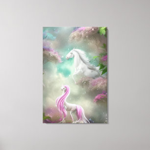 Beautiful Whimsical Horse Animal Triptych Canvas Print