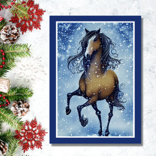 Beautiful Whimsical Horse in the Snow Christmas Holiday Card