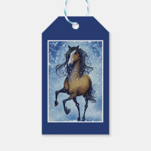 Beautiful Whimsical Horse Winter Happy Birthday Gift Tags