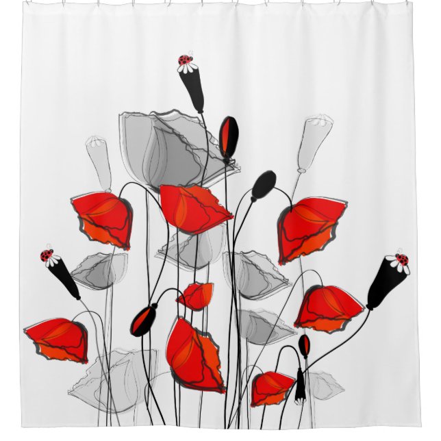 Beautiful Whimsical Red Poppies Shower Curtain (Front)