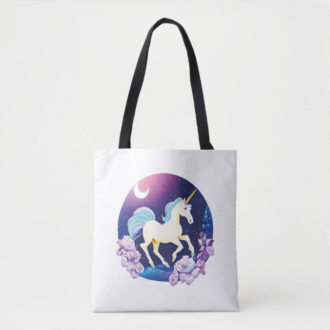 Beautiful whimsical unicorn horse sticker  tote bag (Front)
