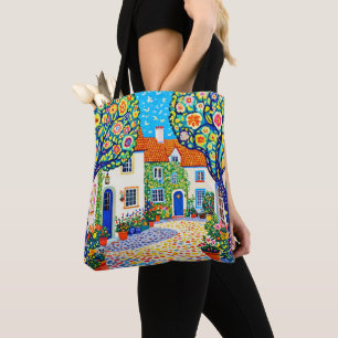 Beautiful Whimsical Village Tote Bag