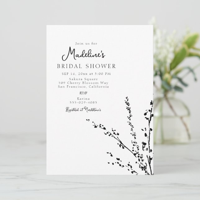 Beautiful White and Black Minimalist Bridal Shower Invitation (Standing Front)