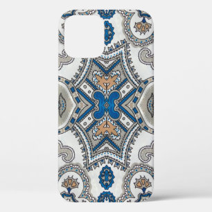 Beautiful white and blue arabesque, islamic patter iPhone 12 case