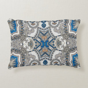 Beautiful white and blue arabesque, islamic patter decorative cushion