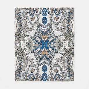 Beautiful white and blue arabesque, islamic patter fleece blanket