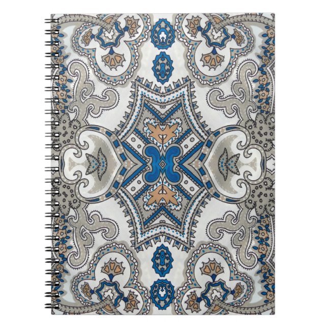 Beautiful white and blue arabesque, islamic patter notebook (Front)