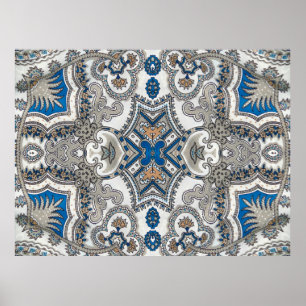 Beautiful white and blue arabesque, islamic patter poster