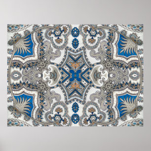 Beautiful white and blue arabesque, islamic patter poster