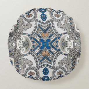 Beautiful white and blue arabesque, islamic patter round cushion