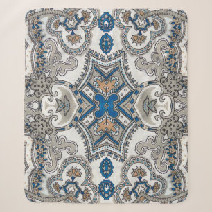 Beautiful white and blue arabesque, islamic patter sherpa blanket