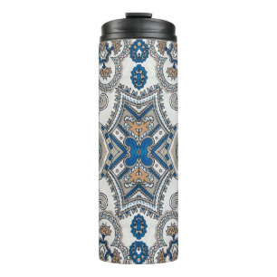 Beautiful white and blue arabesque, islamic patter thermal tumbler