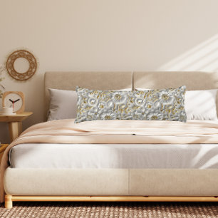 Beautiful White And Gold 3D Floral  Body Cushion