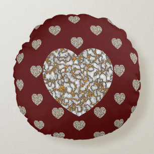 Beautiful White and Gold Marble Texture heart Round Cushion