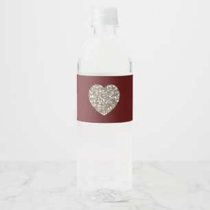 Beautiful White and Gold Marble Texture heart Water Bottle Label