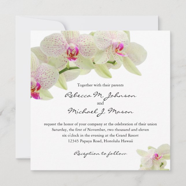 Beautiful White and Hot Pink Orchids Invitation (Front)