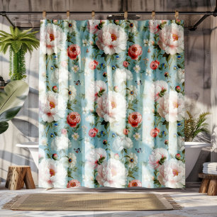 Beautiful White and Red Peonies Shower Curtain