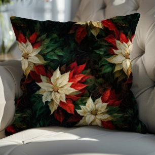 Beautiful White and Red Poinsettias Illustration Cushion