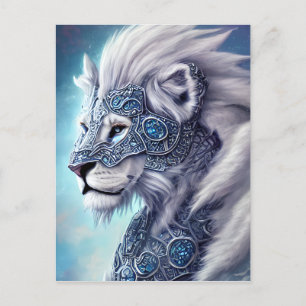 Beautiful White Armoured Warrior Lion Postcard