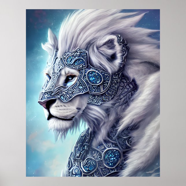 Beautiful White Armoured Warrior Lion Poster (Front)