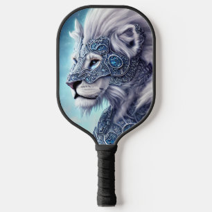 Beautiful White Armoured Warrior Lion Sherpa Pickleball Paddle