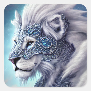 Beautiful White Armoured Warrior Lion  Square Sticker