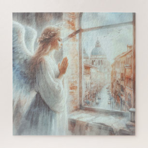 Beautiful White Aura Angelic Figure Praying Jigsaw Puzzle