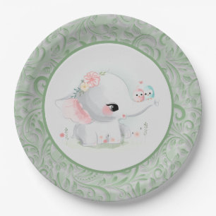 Beautiful White Baby Boy or Girl Elephant Paper Plate