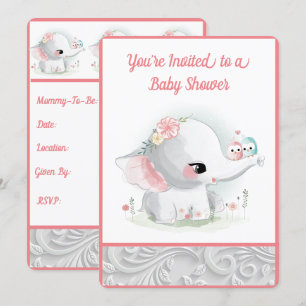Beautiful White Baby Girl Elephant Invitation