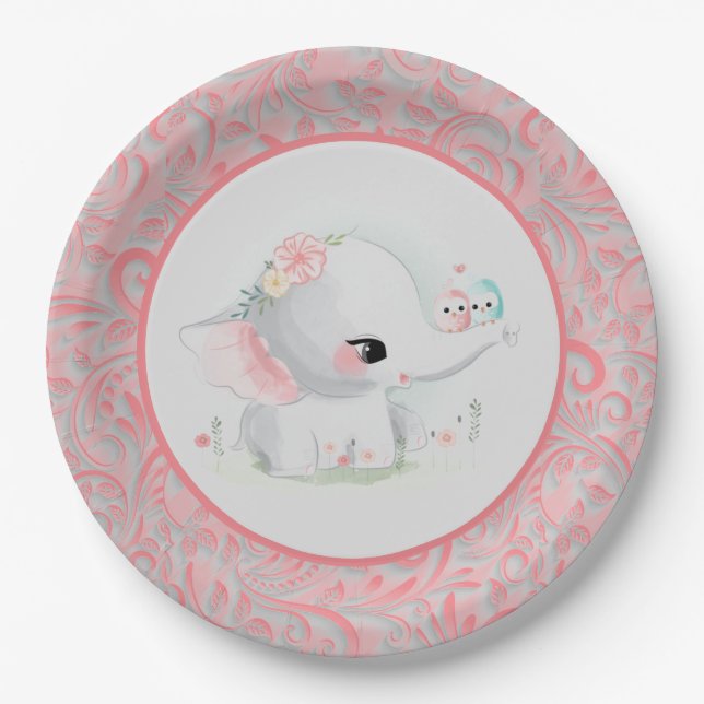 Beautiful White Baby Girl Elephant Paper Plate (Front)