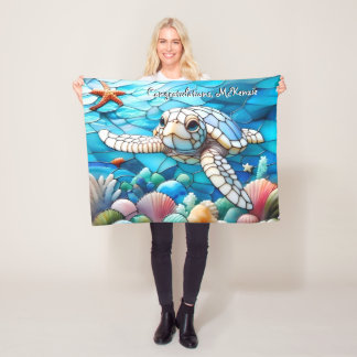 Beautiful White Baby Sea Turtle Swimming Fleece Blanket